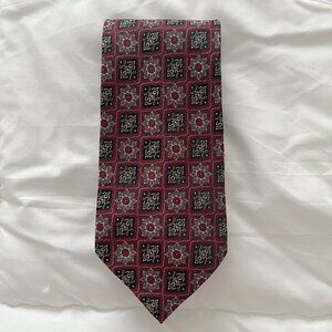 Burma-Bibas Men's Tie Vintage Maroon Black Silver Geometric 100% Silk